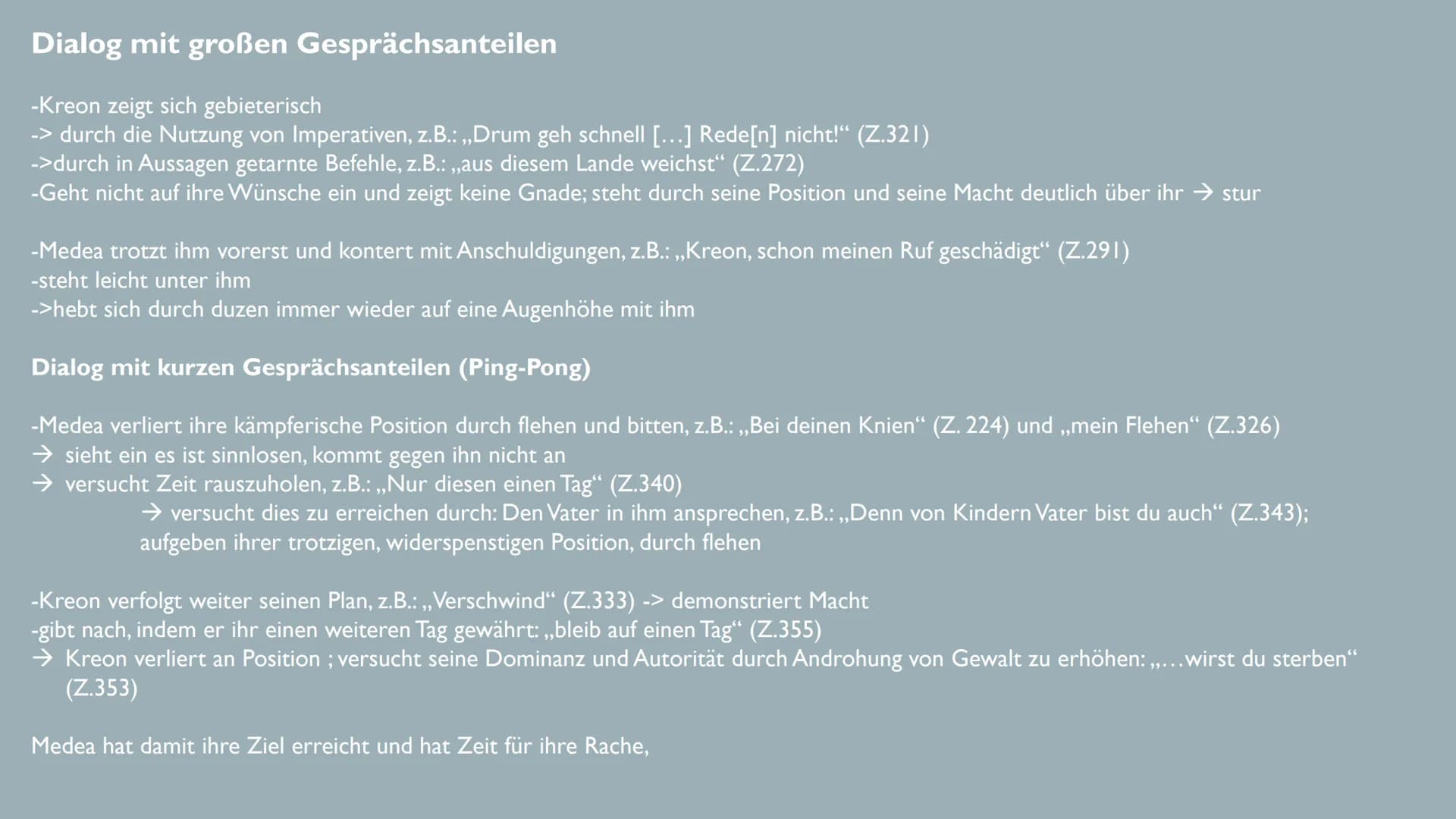 Datum: 27.11.2020
DRAMENINTERPRETATION
MEDEA (EURIPIDES)
1.Epeisodion
Vers 212 bis 362
Gespräch zwischen Medea und Kreon
DE I LK ●
●
●
EINOR