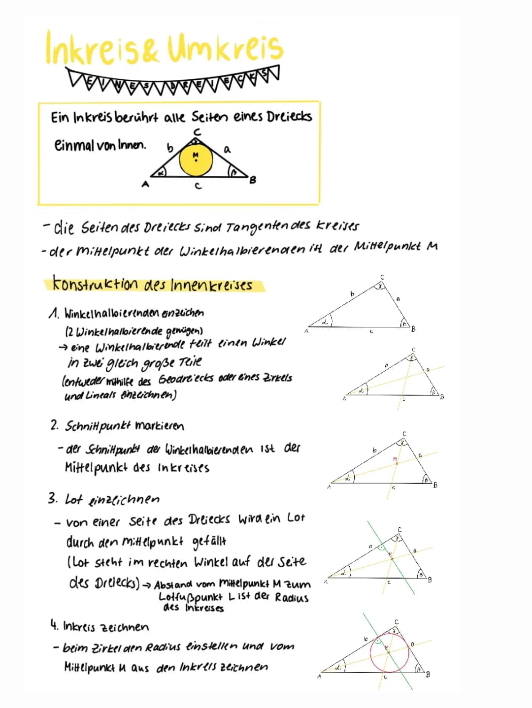 Inkreis und Umkreis eines Dreiecks berechnen und konstruieren