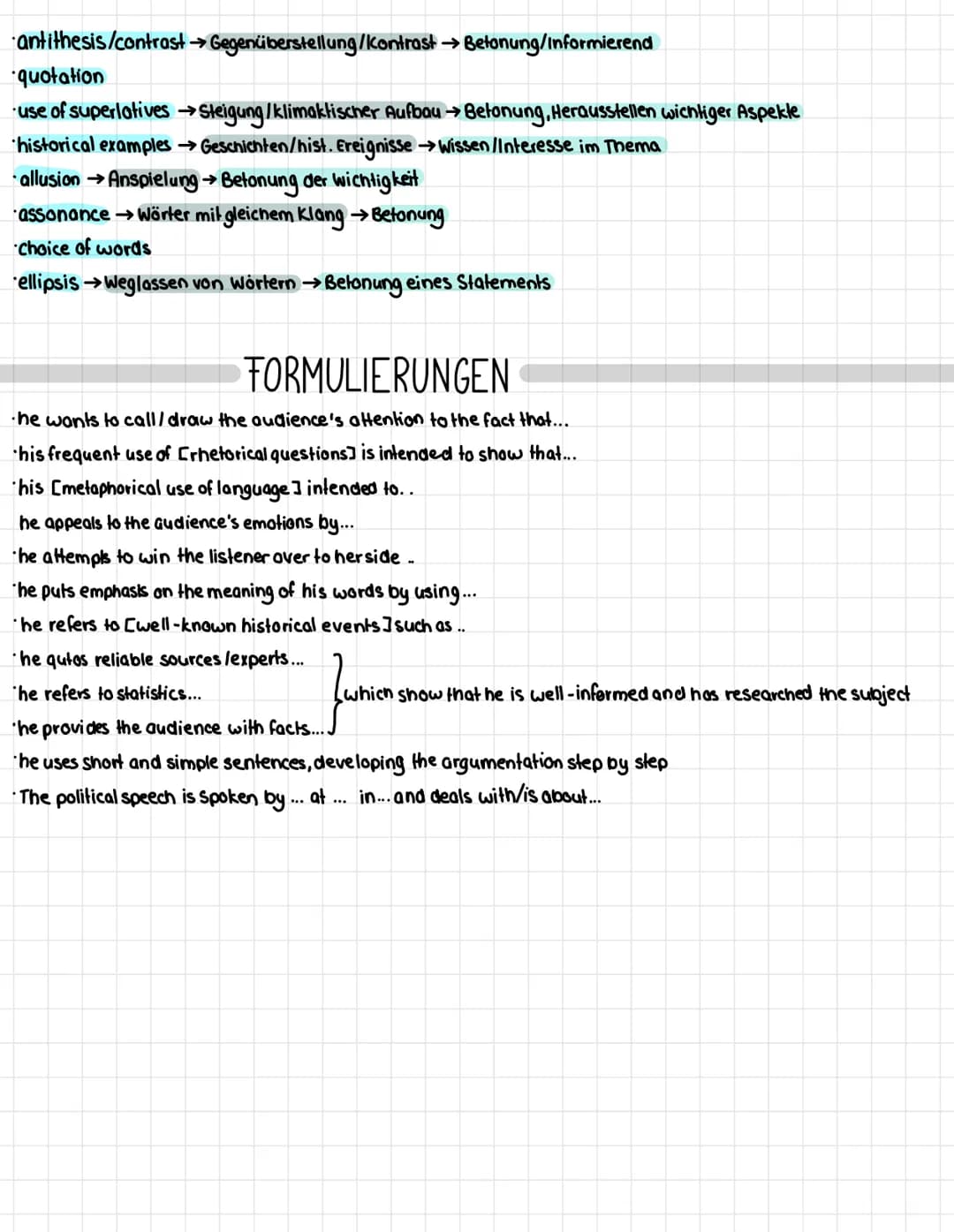 ANALYSING A SPEECH
а
speech
EINLEITUNG
•Redner
Datum
Ort
•Anlass
•Thema
Publikum
HAUPTTEIL
Inhaltsangabe
argumentative Analyse
→ These + Arg
