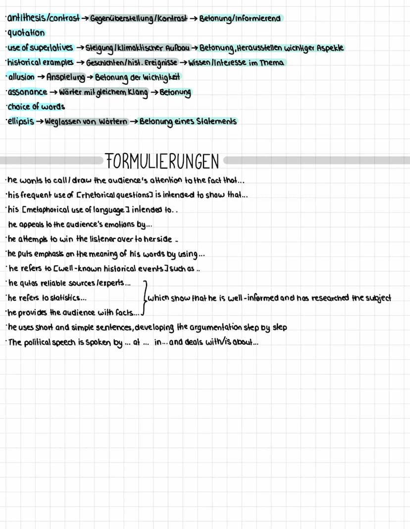 ANALYSING A SPEECH
а
speech
EINLEITUNG
•Redner
Datum
Ort
•Anlass
•Thema
Publikum
HAUPTTEIL
Inhaltsangabe
argumentative Analyse
→ These + Arg