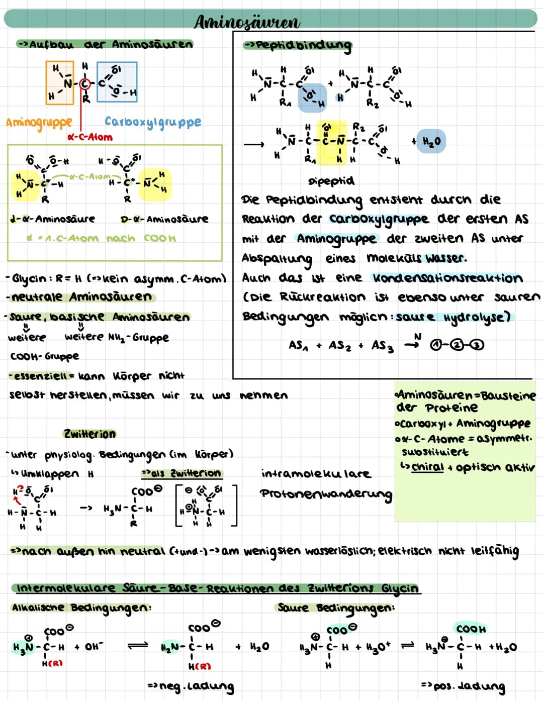 →>Aufbau der Aminosäuren
H
H
H
N-C
R
Aminogruppe
C
**--*
-H
H
R
d-α-Aminosäure
61
X-C-Atom
-H
Carboxylgruppe
H-
-α-c-Atom-T
C"
H-N -H
61
H
Ñ
