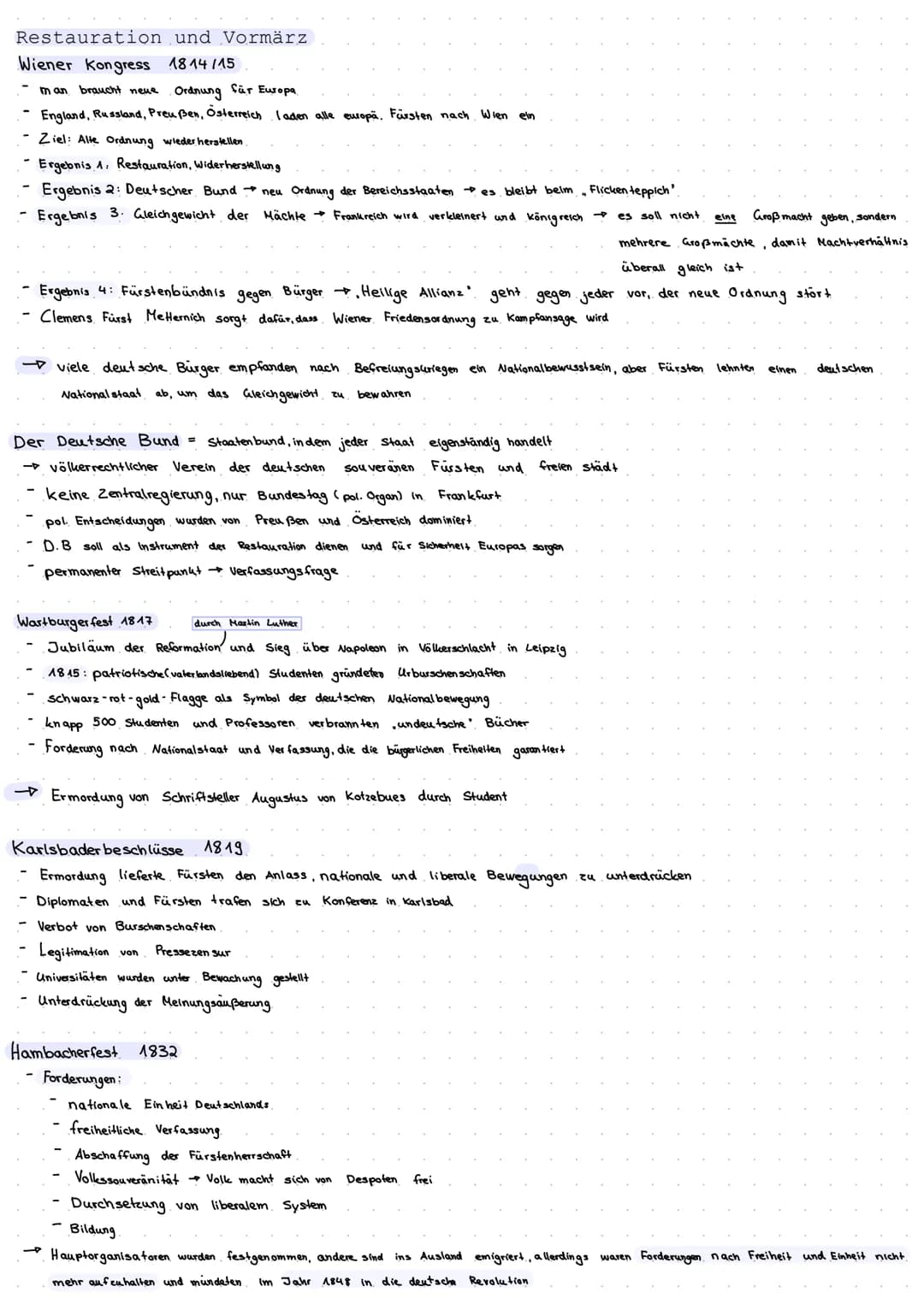Restauration und Vormärz
Wiener Kongress 1814/15
man braucht neue
Ordnung für Europa
England, Russland, Preußen, Österreich laden alle europ