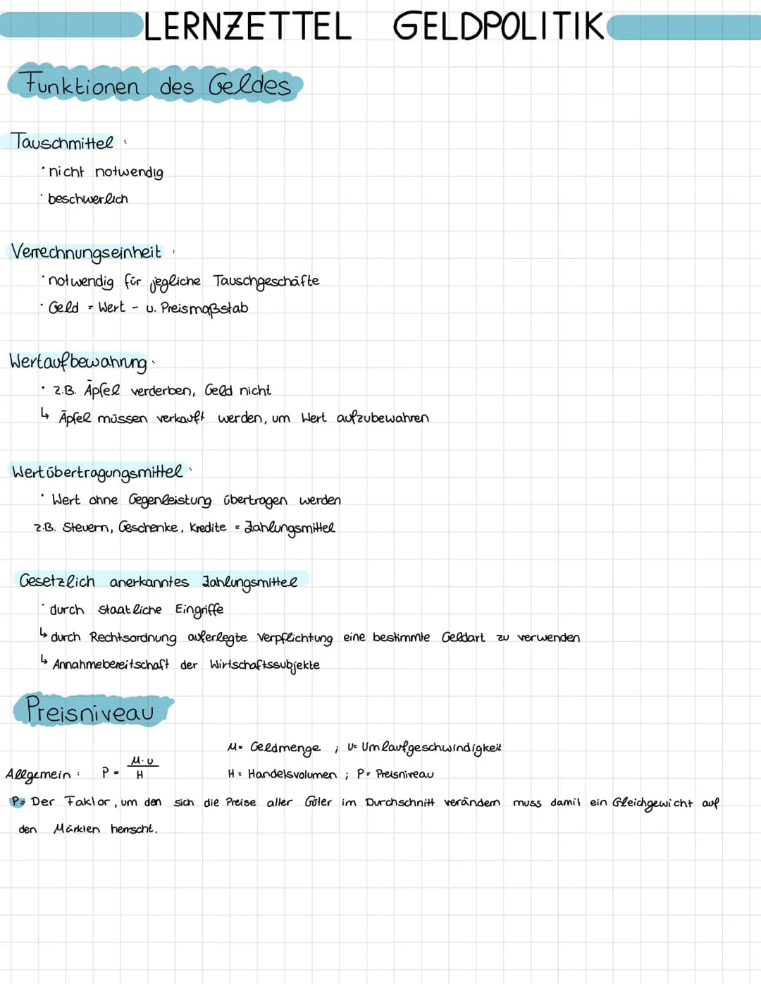 Funktionen des Geldes
Tauschmittel
LERNZETTEL GELDPOLITIK
nicht notwendig
beschwerlich
Verrechnungseinheit
• notwendig für jegliche Tauschge