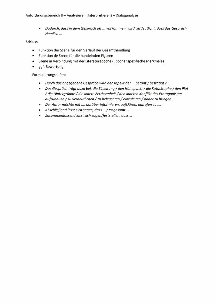 Anforderungsbereich II - Analysieren (Interpretieren) - Dialoganalyse
Einleitung
Titel, Autor, Textart, Szene, Entstehungszeitpunkt, Kontext