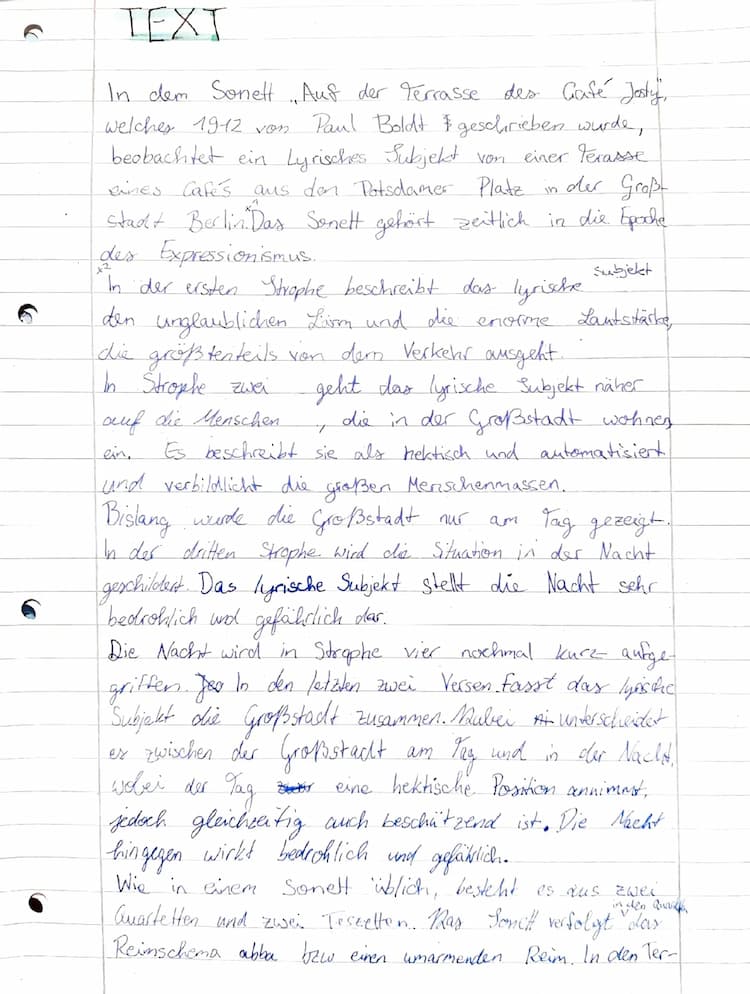 Know Gedichtsinterpretation "Auf der Terrasse des Café Josty" thumbnail