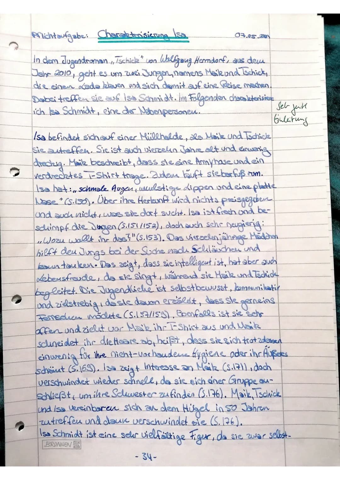 Pflichtaufgabe: Charakterisierung
In dem Jugendroman, Tschicke" von Wolfgang Hermdorf, aus dem
Jahr 2010, geht es um zwei Jungen, namens Mai