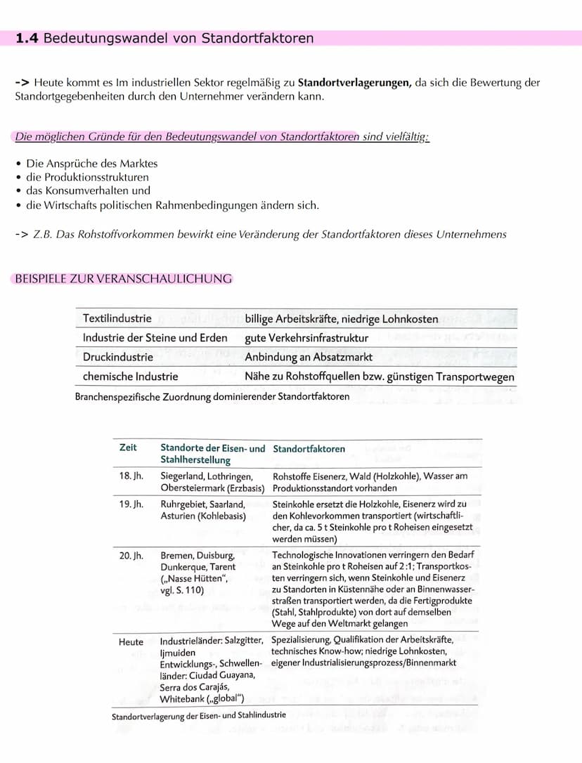 Bedeutungswandel von Standortfaktoren
1) Wandel von Standortfaktoren
-> als Folge technischen Fortschritts, veränderte Nachfrage und politis