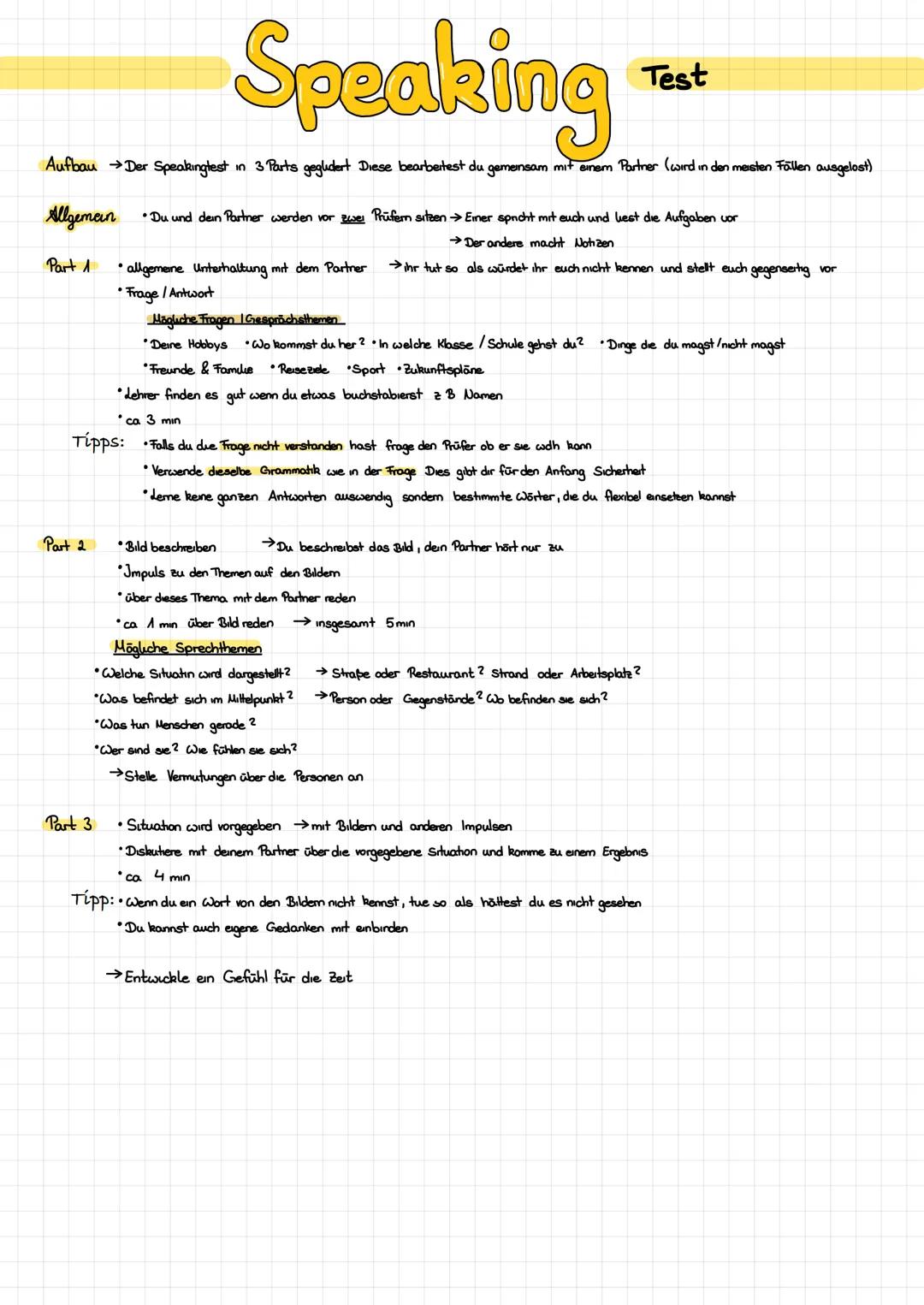 # Speaking Test

Aufbau Der Speakingtest in 3 Parts gegliedert Diese bearbeitest du gemensam mit einem Partner (wird in den meisten Fällen a