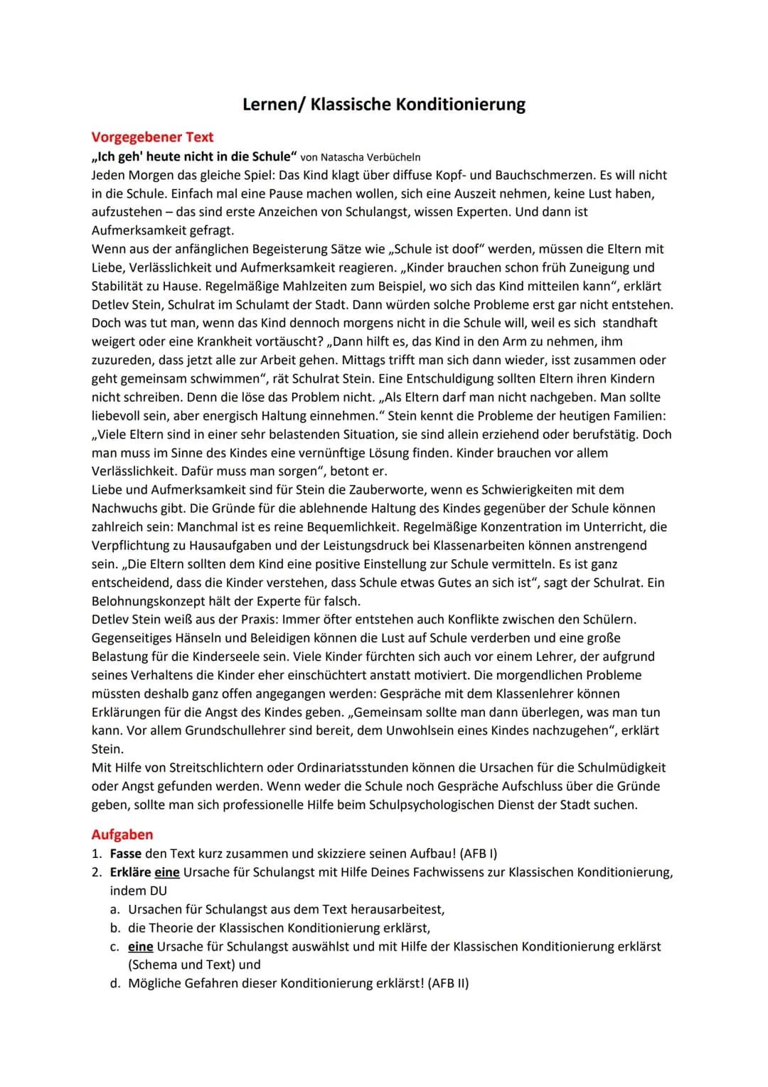 Pädagogik - "Sachtext" - Klassische Konditionierung