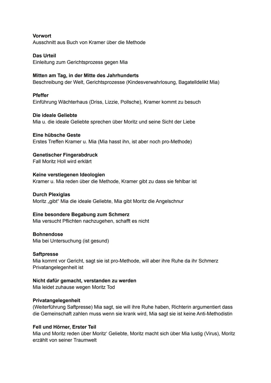 Vorwort
Ausschnitt aus Buch von Kramer über die Methode
Das Urteil
Einleitung zum Gerichtsprozess gegen Mia
Mitten am Tag, in der Mitte des 