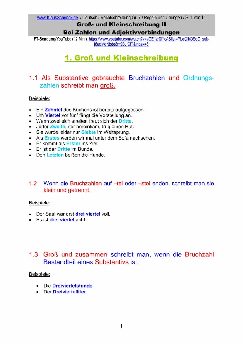 www.KlausSchenck.de / Deutsch (2008/09) / Rechtschreibung Gr. 1 / Regeln und Übungen / S. 1 von 11
s-Laute / Doppelungen / dass/das
FT-Sendu