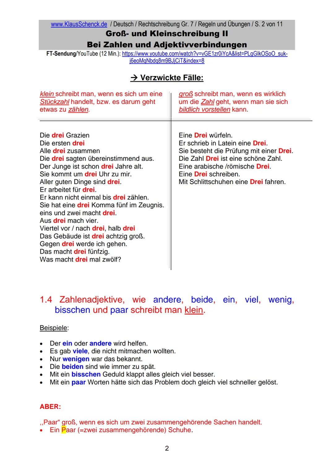 www.KlausSchenck.de / Deutsch (2008/09) / Rechtschreibung Gr. 1 / Regeln und Übungen / S. 1 von 11
s-Laute / Doppelungen / dass/das
FT-Sendu