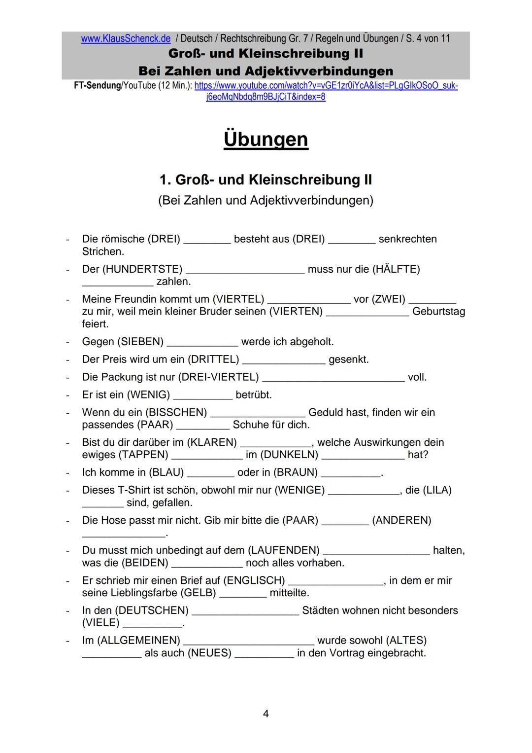 www.KlausSchenck.de / Deutsch (2008/09) / Rechtschreibung Gr. 1 / Regeln und Übungen / S. 1 von 11
s-Laute / Doppelungen / dass/das
FT-Sendu