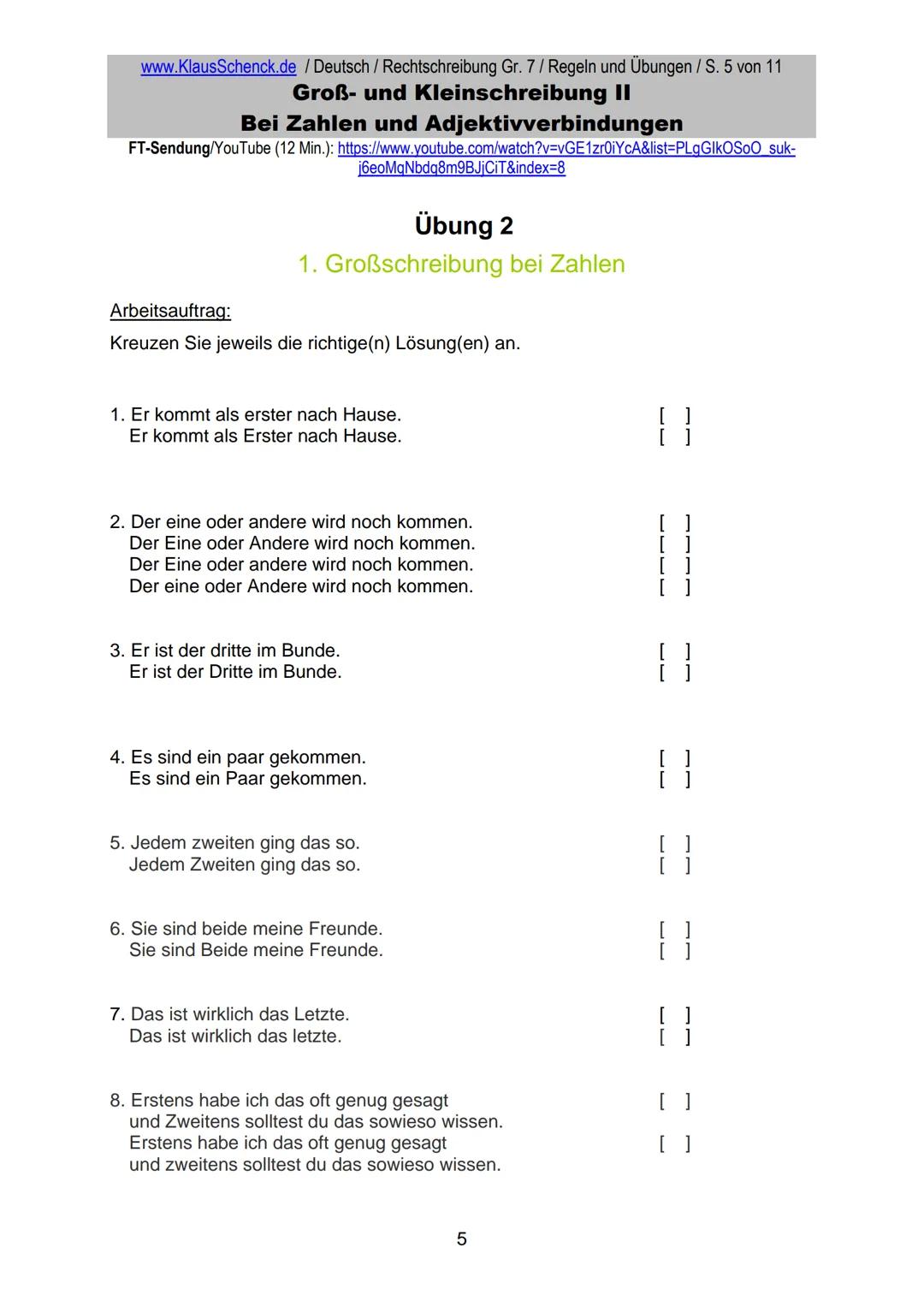 www.KlausSchenck.de / Deutsch (2008/09) / Rechtschreibung Gr. 1 / Regeln und Übungen / S. 1 von 11
s-Laute / Doppelungen / dass/das
FT-Sendu