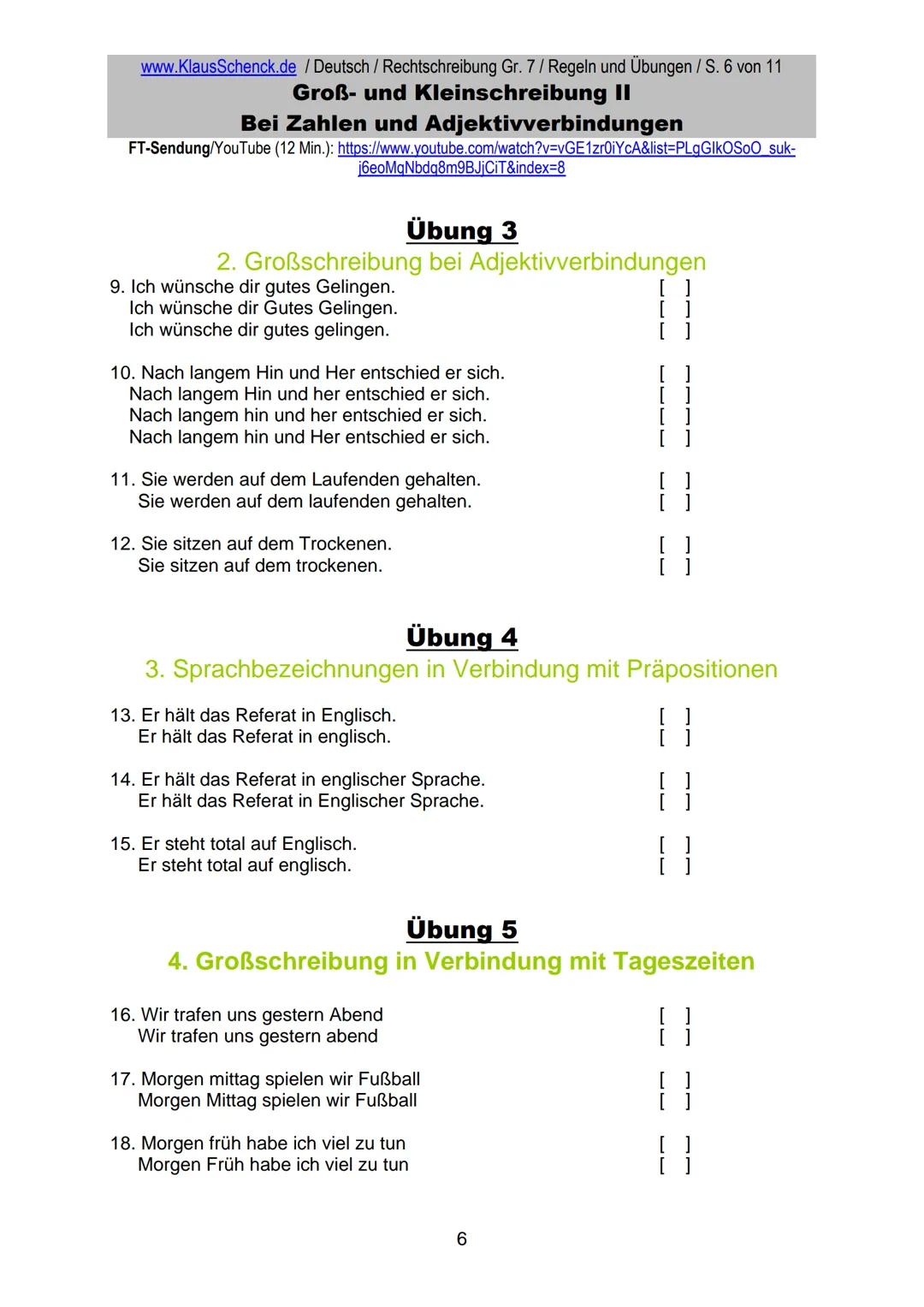 www.KlausSchenck.de / Deutsch (2008/09) / Rechtschreibung Gr. 1 / Regeln und Übungen / S. 1 von 11
s-Laute / Doppelungen / dass/das
FT-Sendu