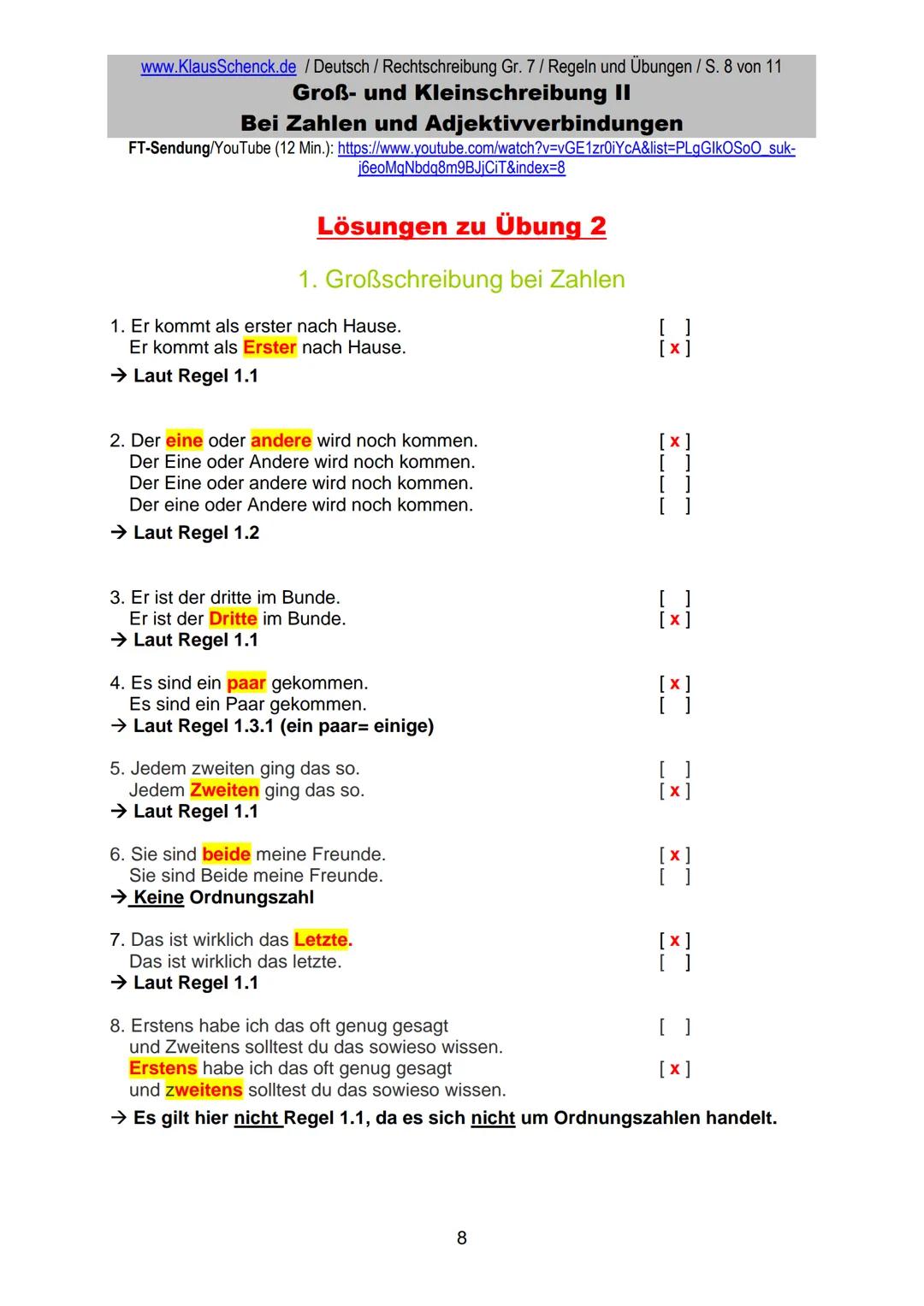 www.KlausSchenck.de / Deutsch (2008/09) / Rechtschreibung Gr. 1 / Regeln und Übungen / S. 1 von 11
s-Laute / Doppelungen / dass/das
FT-Sendu