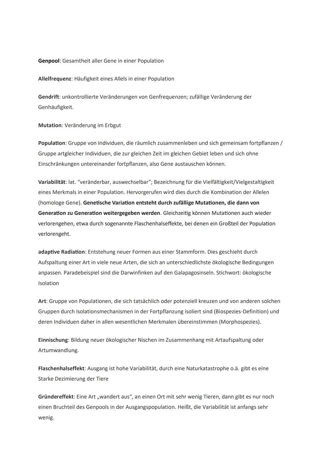 Entstehung einer neuen Art durch Selektionsdruck:
Selektionsdruck - Selektionsfaktor (Abiotisch/ Biotisch) - Selektionsvor- oder Nachteil - 