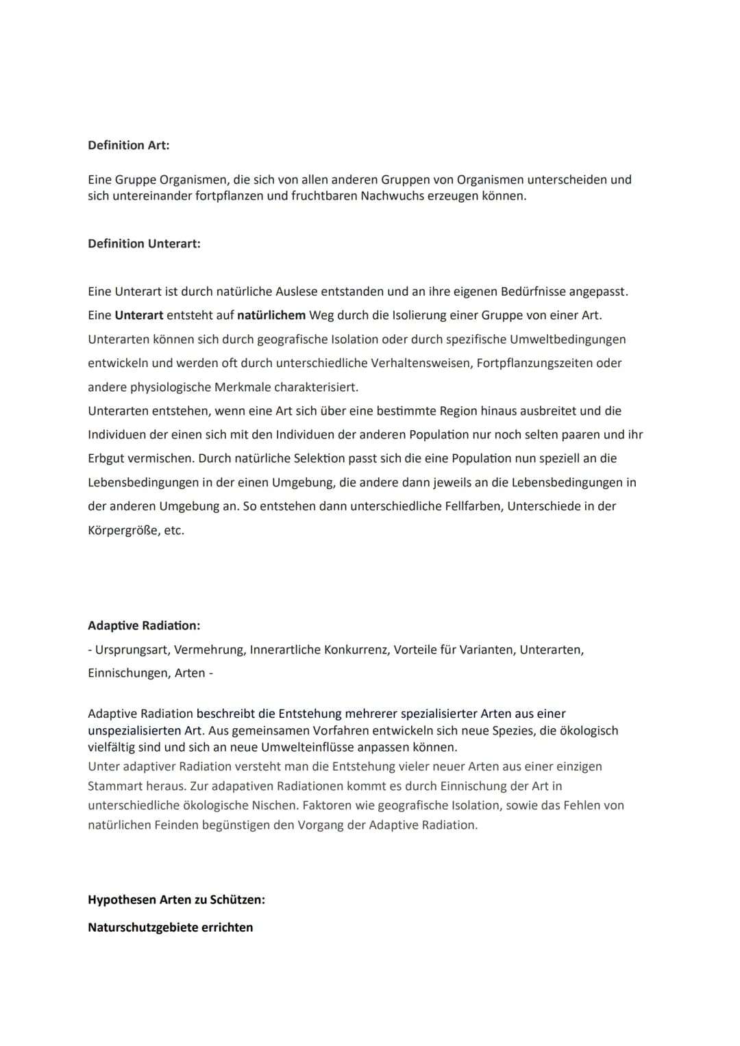 Entstehung einer neuen Art durch Selektionsdruck:
Selektionsdruck - Selektionsfaktor (Abiotisch/ Biotisch) - Selektionsvor- oder Nachteil - 