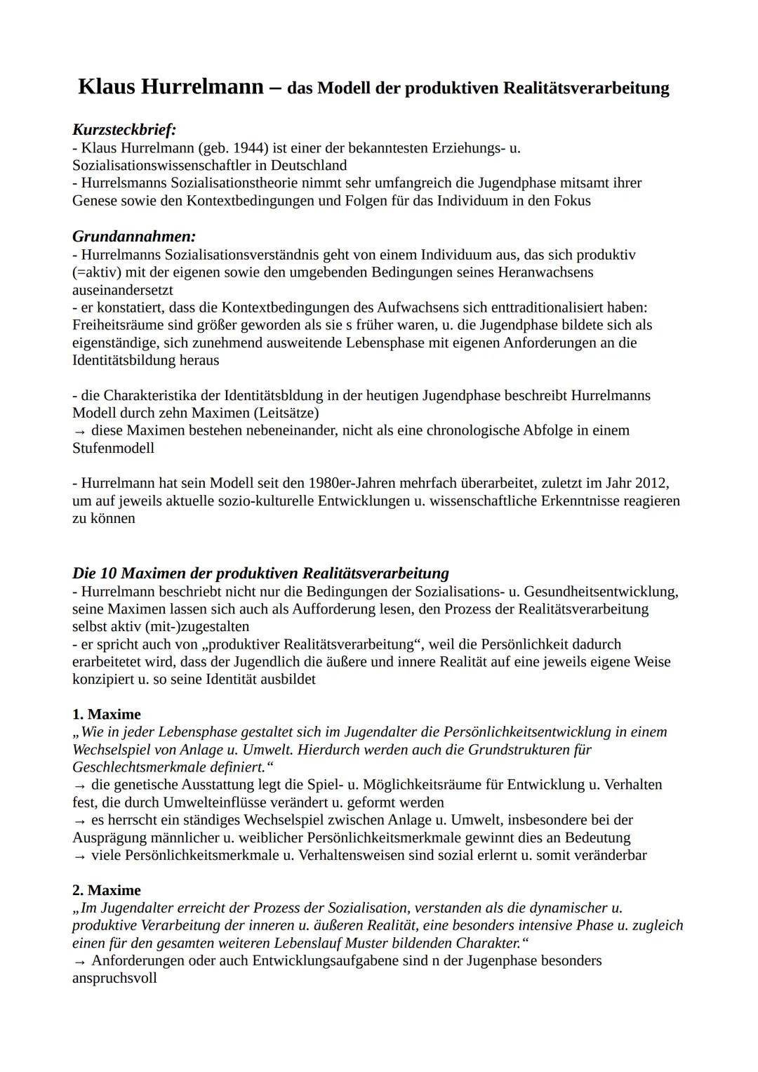# Klaus Hurrelmann – das Modell der produktiven Realitätsverarbeitung

Kurzsteckbrief:

- Klaus Hurrelmann (geb. 1944) ist einer der bekannt