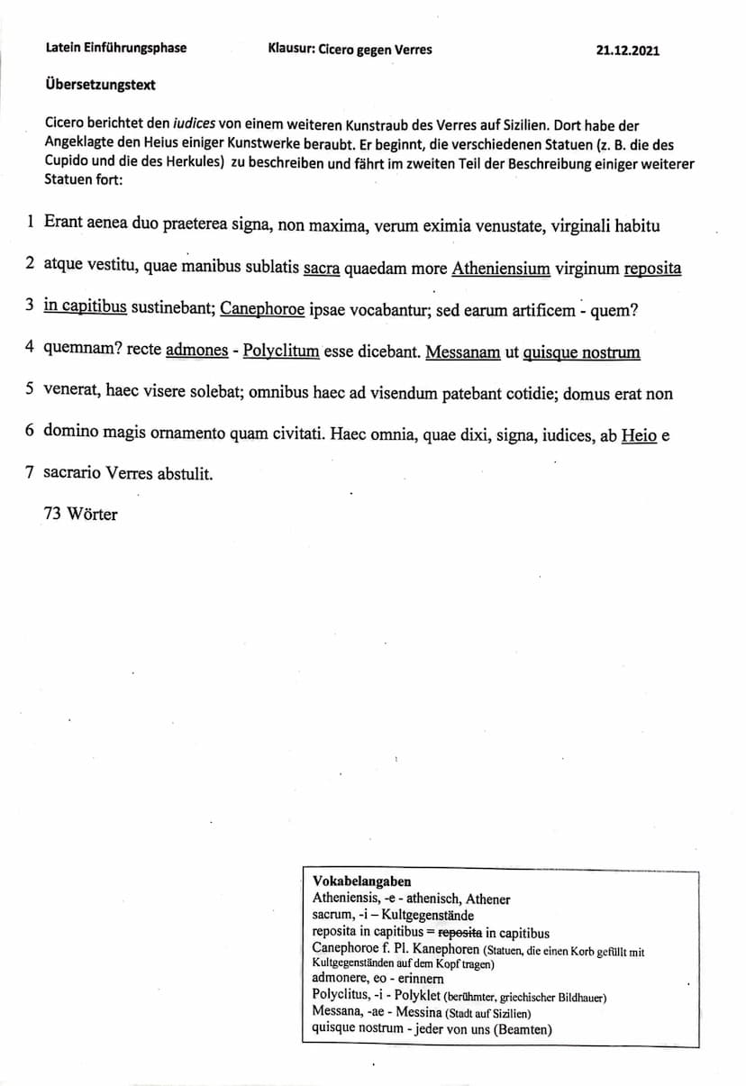 Latein Einführungsphase.
Name: Pia
Bewertung Teil A - Übersetzungsteil:_ O Fehler
entspricht
Bewertung Teil B - Interpretationsteil: 92 /100