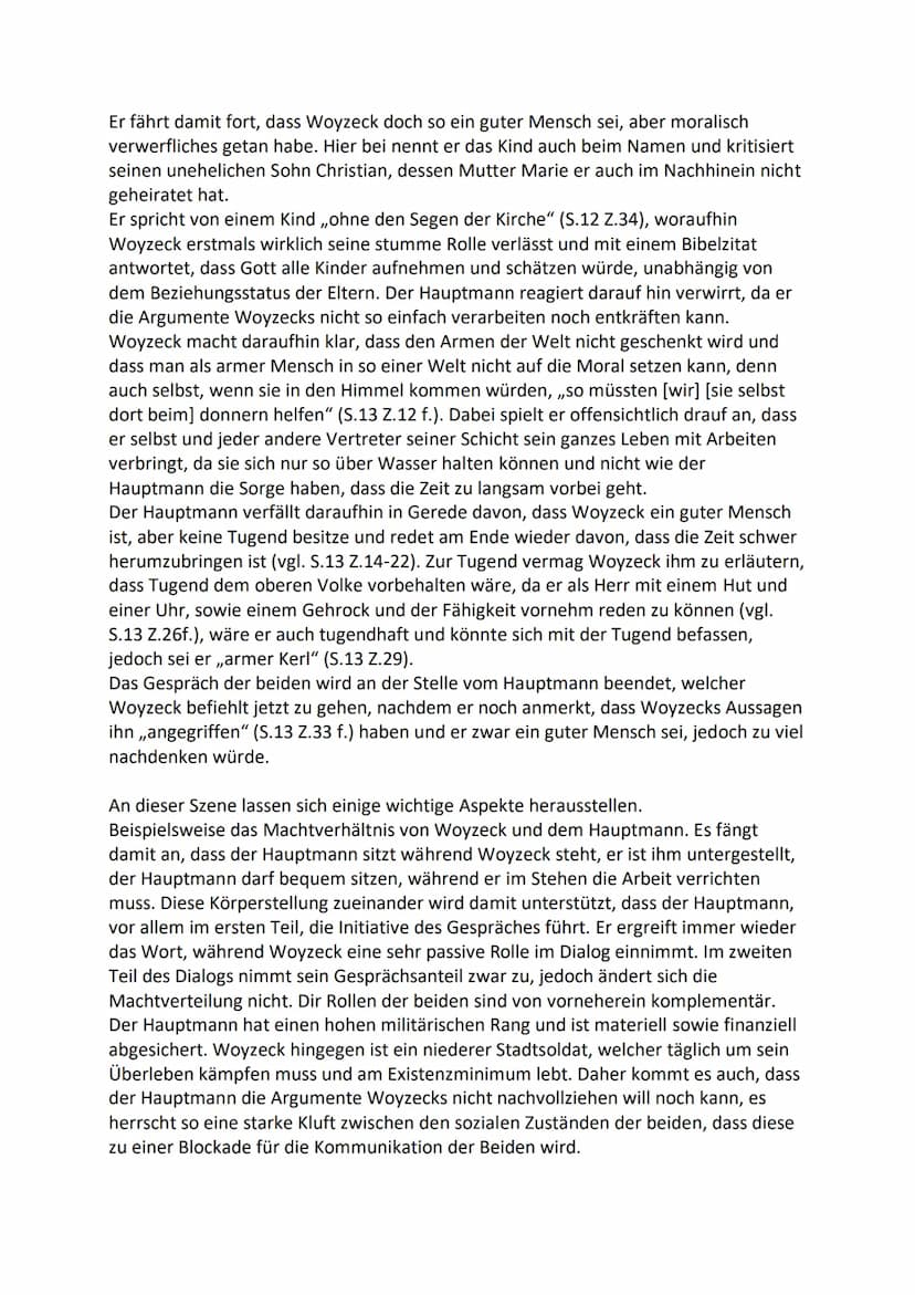 Analyse Szene 5: Der Hauptmann. Woyzeck
In der fünften Szene aus Georg Büchners ,,Woyzeck" (1967) steht die Beziehung von
Woyzeck und seinem