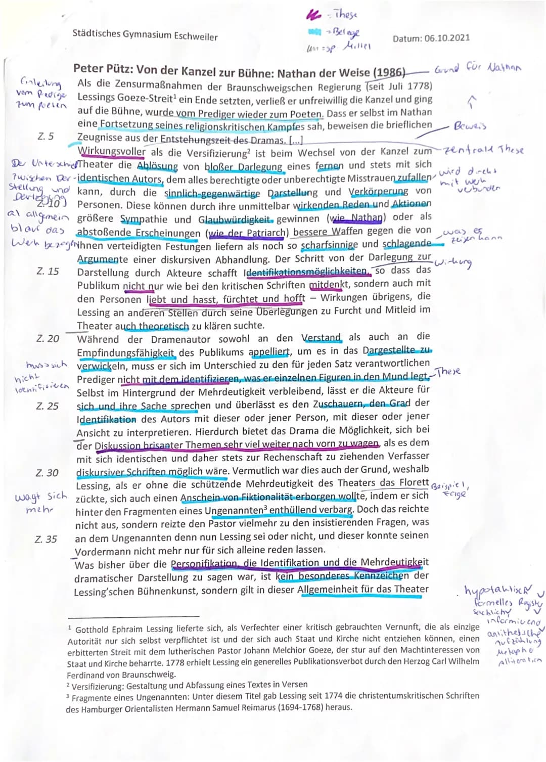 2. Klausur
De vorliegende Sachtext, ein Auszug aus
1. Die Leistung der
Form "Lessings Dramen "
vefasst
Peter Pütz und ve öffentlicht.
De
ven