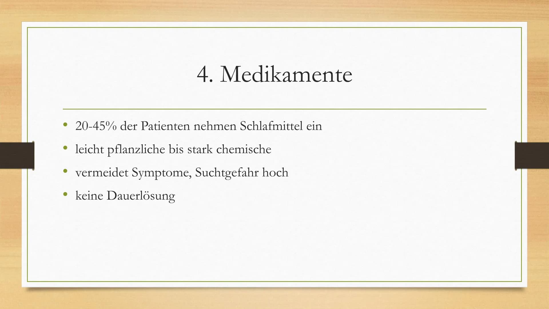 Schlafstörungen 1.
2. Schlaf
3. Schlafstörungen
3.1 Schnarchen
3.2 Schlafapnoe
3.3 Narkolepsie
3.4 Zirkadiane
3.5 Parasomnie
Einleitung
4. M