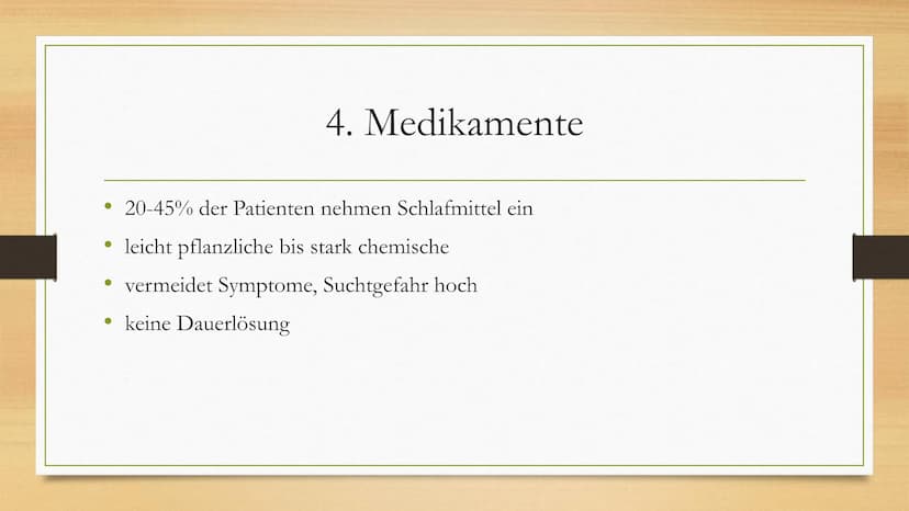 Schlafstörungen 1.
2. Schlaf
3. Schlafstörungen
3.1 Schnarchen
3.2 Schlafapnoe
3.3 Narkolepsie
3.4 Zirkadiane
3.5 Parasomnie
Einleitung
4. M