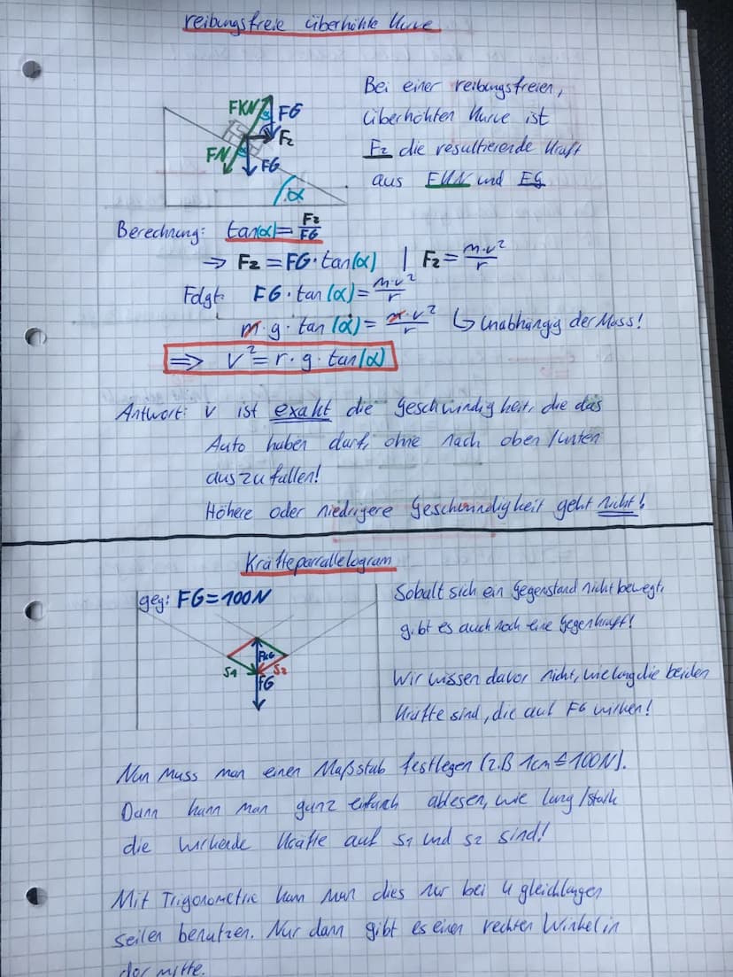 Wenn sich ein Hörper aut
einer Schiefen Ebene nach
unten Bewegt, dann ist die
Gewichtshruft FG die resultierende
Mruft aus der Normalkraft F