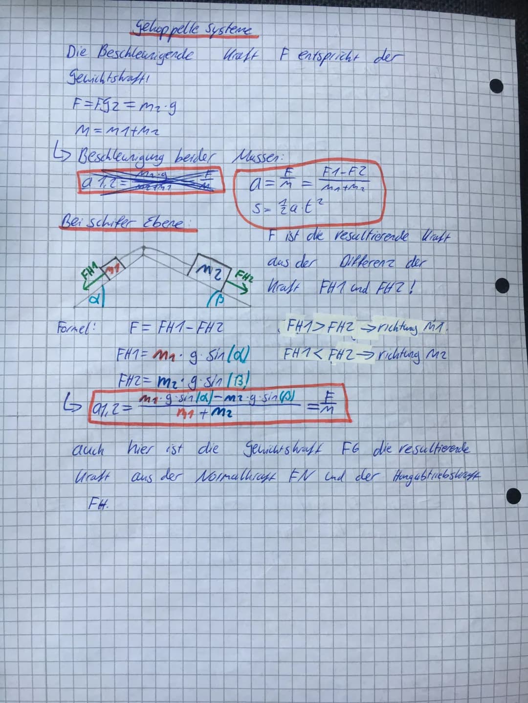 Wenn sich ein Hörper aut
einer Schiefen Ebene nach
unten Bewegt, dann ist die
Gewichtshruft FG die resultierende
Mruft aus der Normalkraft F