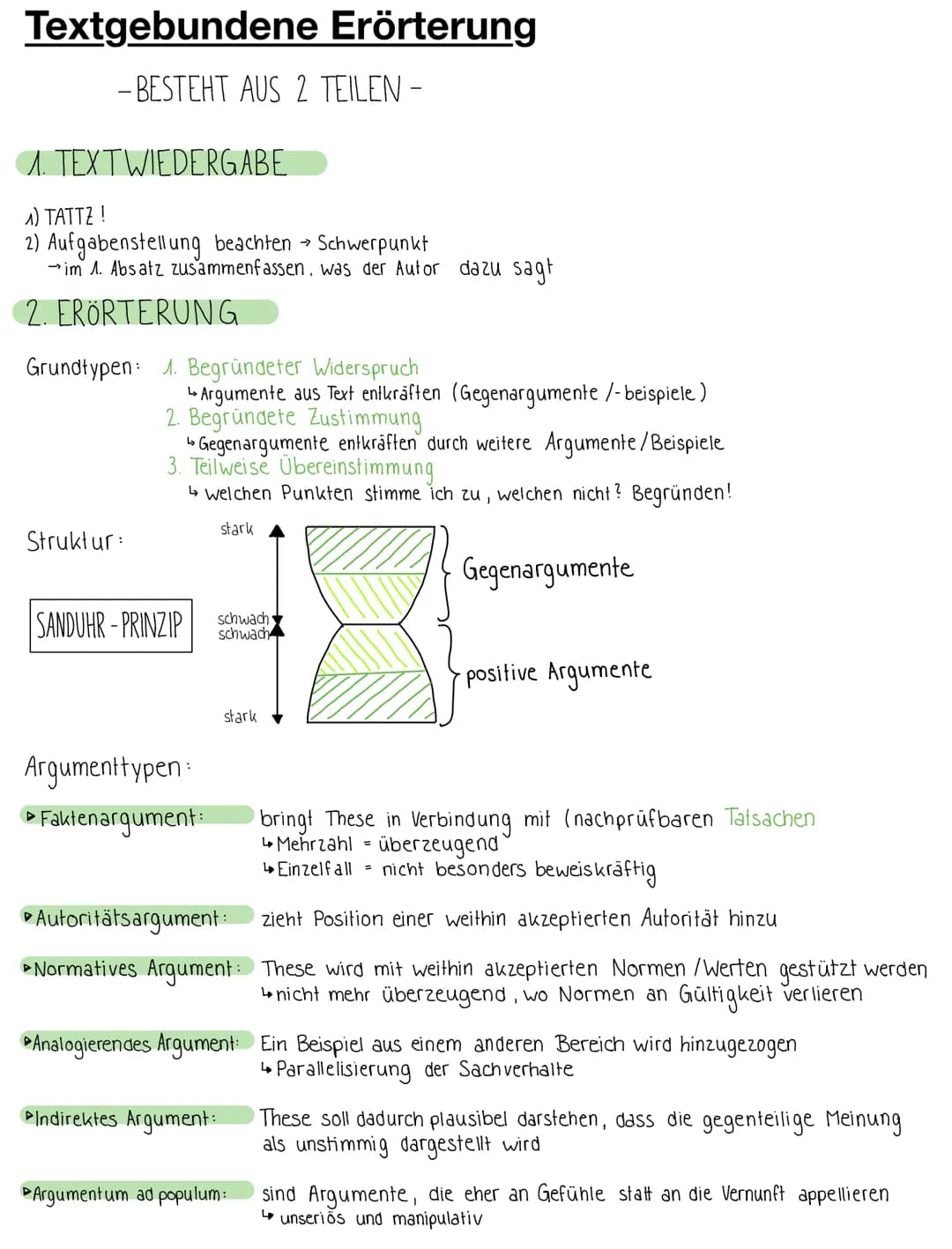 Textgebundene Erörterung
-BESTEHT AUS 2 TEILEN -
1. TEXTWIEDERGABE
^) TATTZ!
2) Aufgabenstellung beachten → Schwerpunkt
→im 1. Absatz zusamm