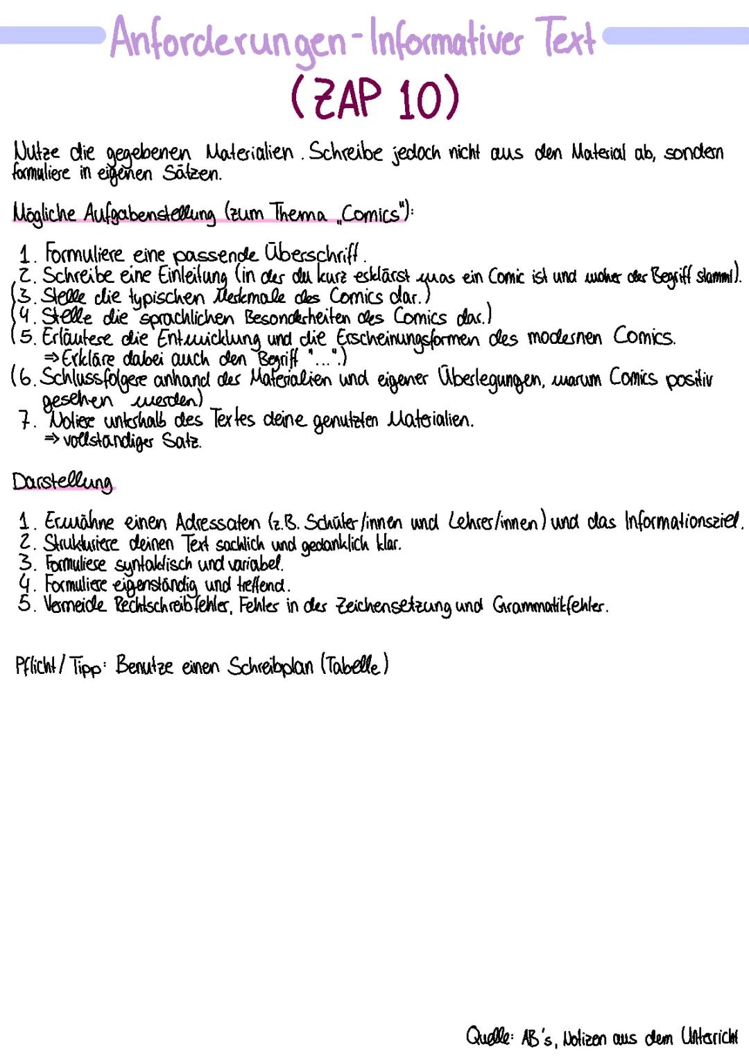 Informierender Text schreiben: PDF Beispiele und Übungen für Klasse 7, 8, und 10