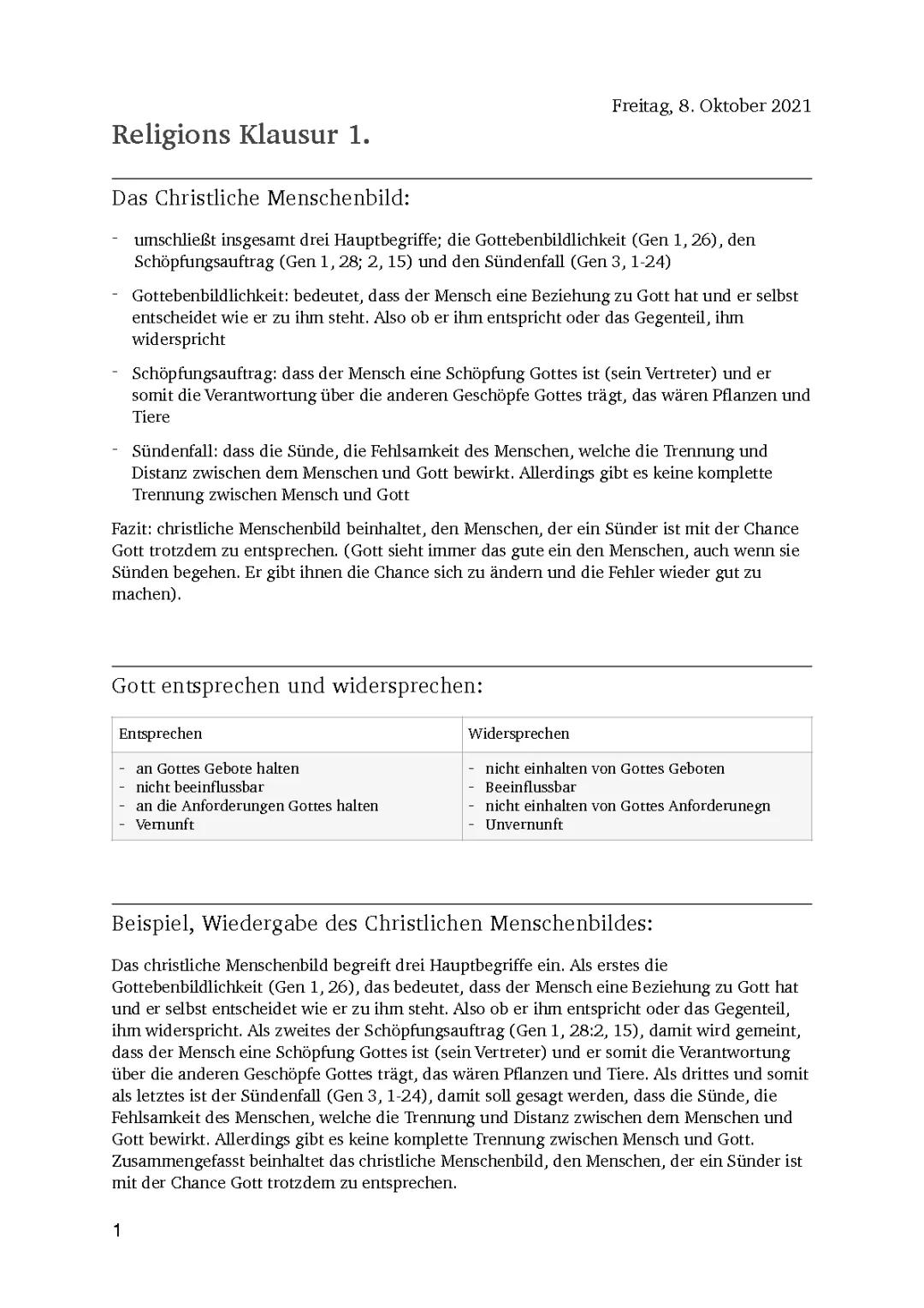 Lernzettel zum Christlichen Menschenbild