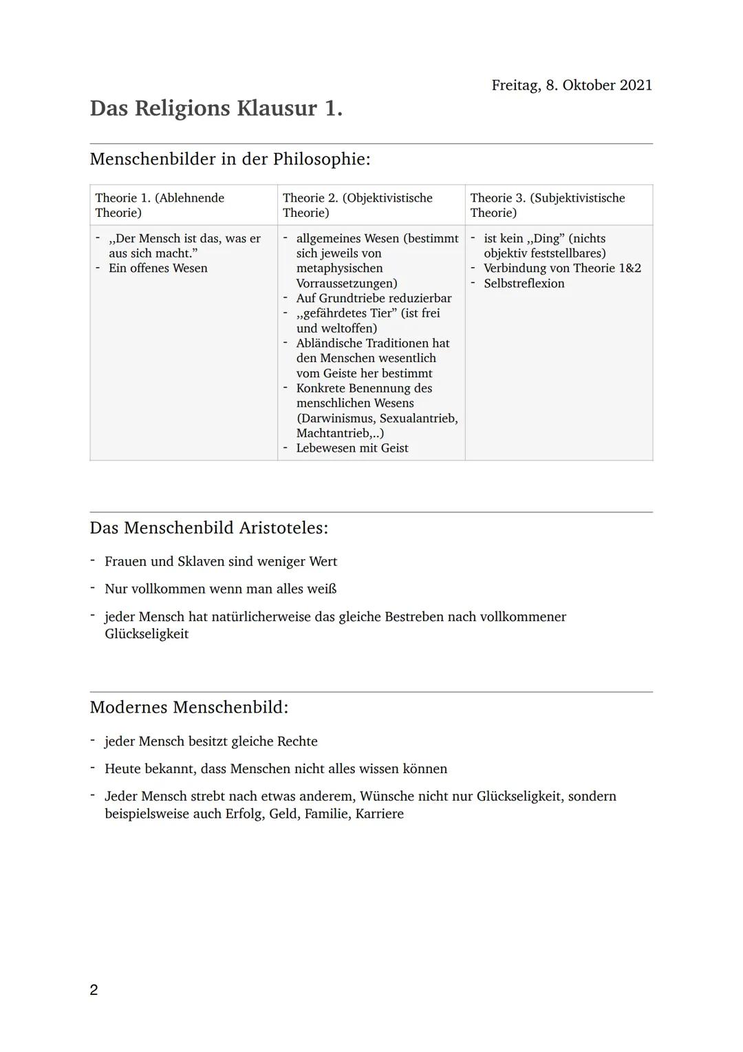 Religions Klausur 1.
Das Christliche Menschenbild:
umschließt insgesamt drei Hauptbegriffe; die Gottebenbildlichkeit (Gen 1, 26), den
Schöpf