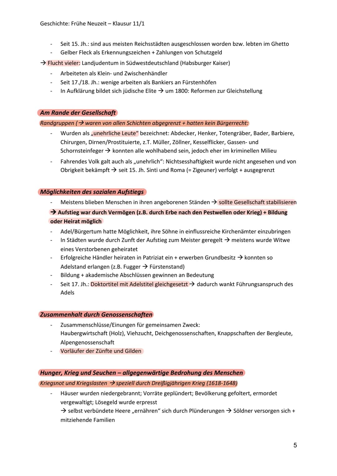 Geschichte: Frühe Neuzeit - Klausur 11/1
Das Leben in der Ständegesellschaft vom 15. – 18. Jahrhundert
Zeitliche Einordnung:
Bis ca. 500 ➜ A