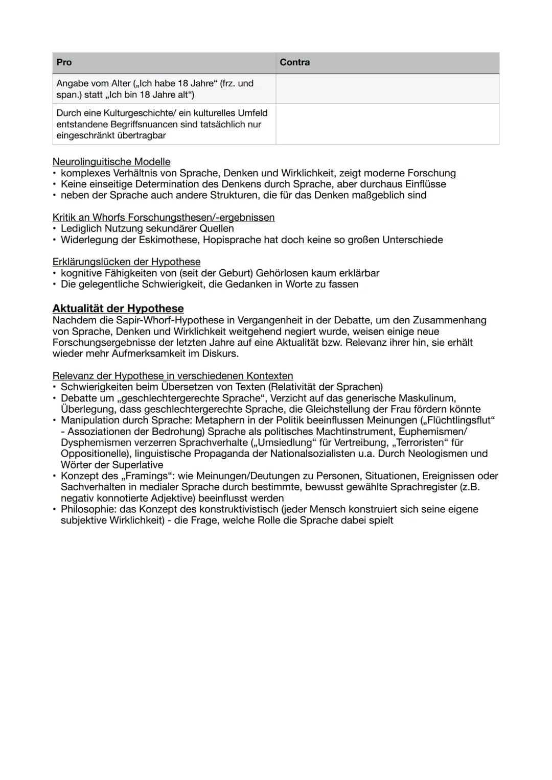 Verhältnis von Sprache, Denken und Wirklichkeit
Sapir-Whorf-Hypothese:
Die Hypothese von Benjamin Lee Whorf mit Bezug auf Edward Sapir wurde