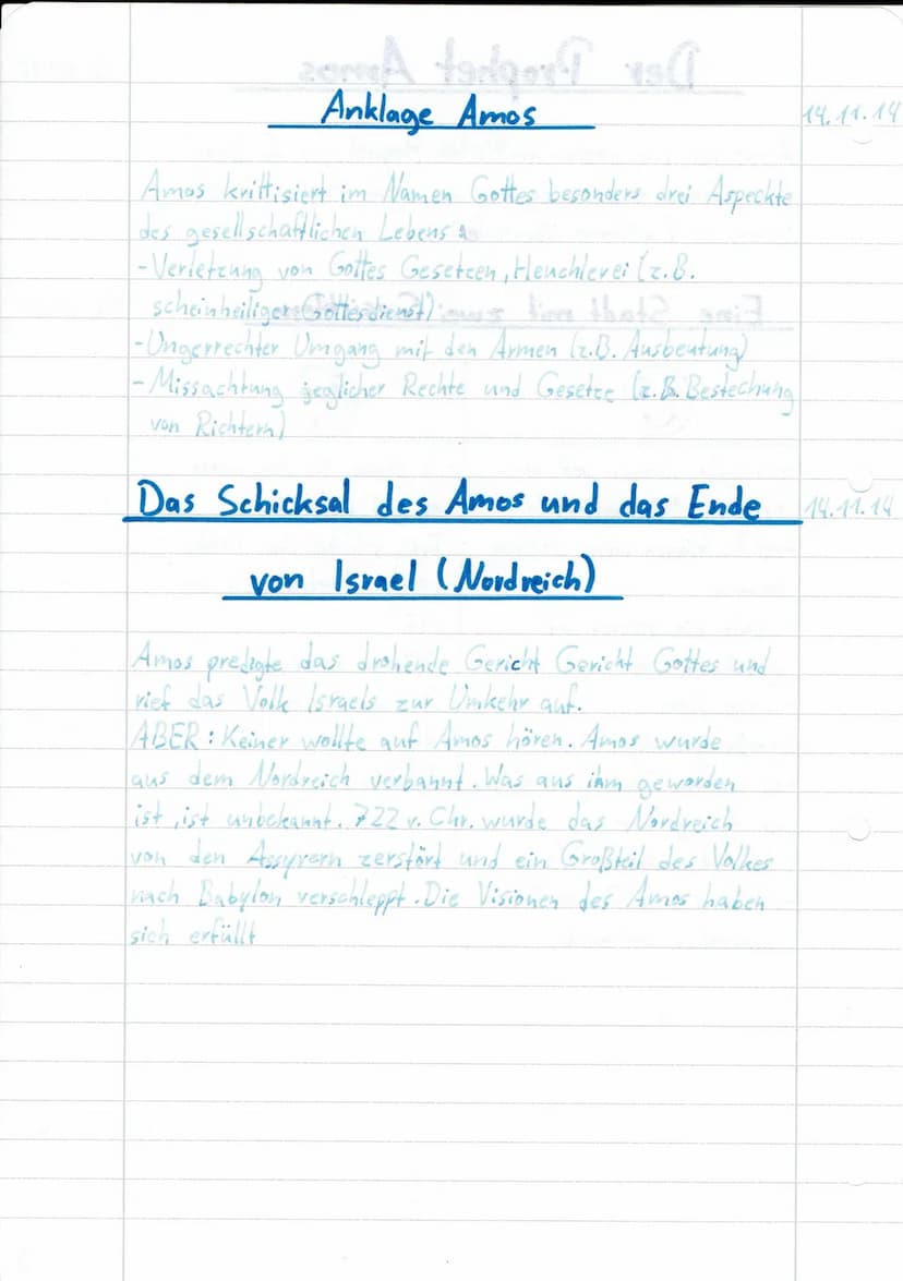Der Prophet Amos
Amos ist ein sozial-krittischer Prophet, der in Israel
(im Nordreich) lebte. Er war der erste Prophet, dessen.
Worte in Buc