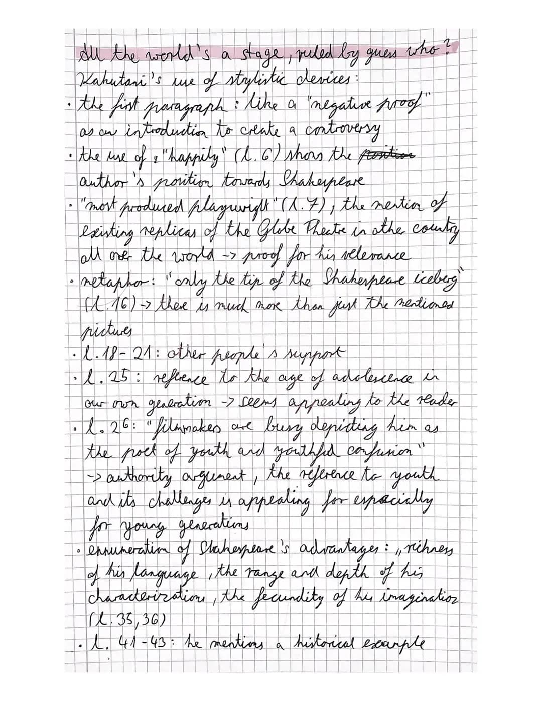 All the world's a stage, ruled by guess who?
Kahutani's use of stylistic devices:
• the first paragraph : like a "negative proof"
as an intr