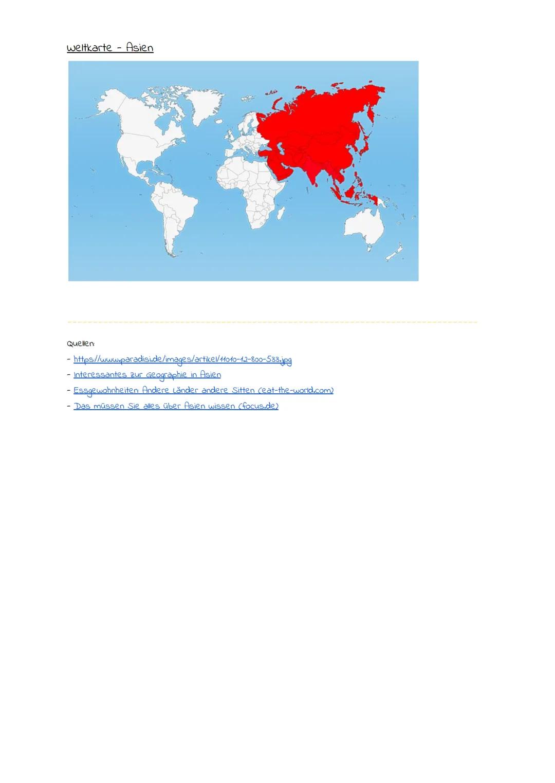 Asien im Überblick
Allgemeine Informationen
●
●
Essgewohnheiten
● Grundnahrungsmittel sind Reis und Fisch
● exotische Gewürze wie Ingwer, Fi
