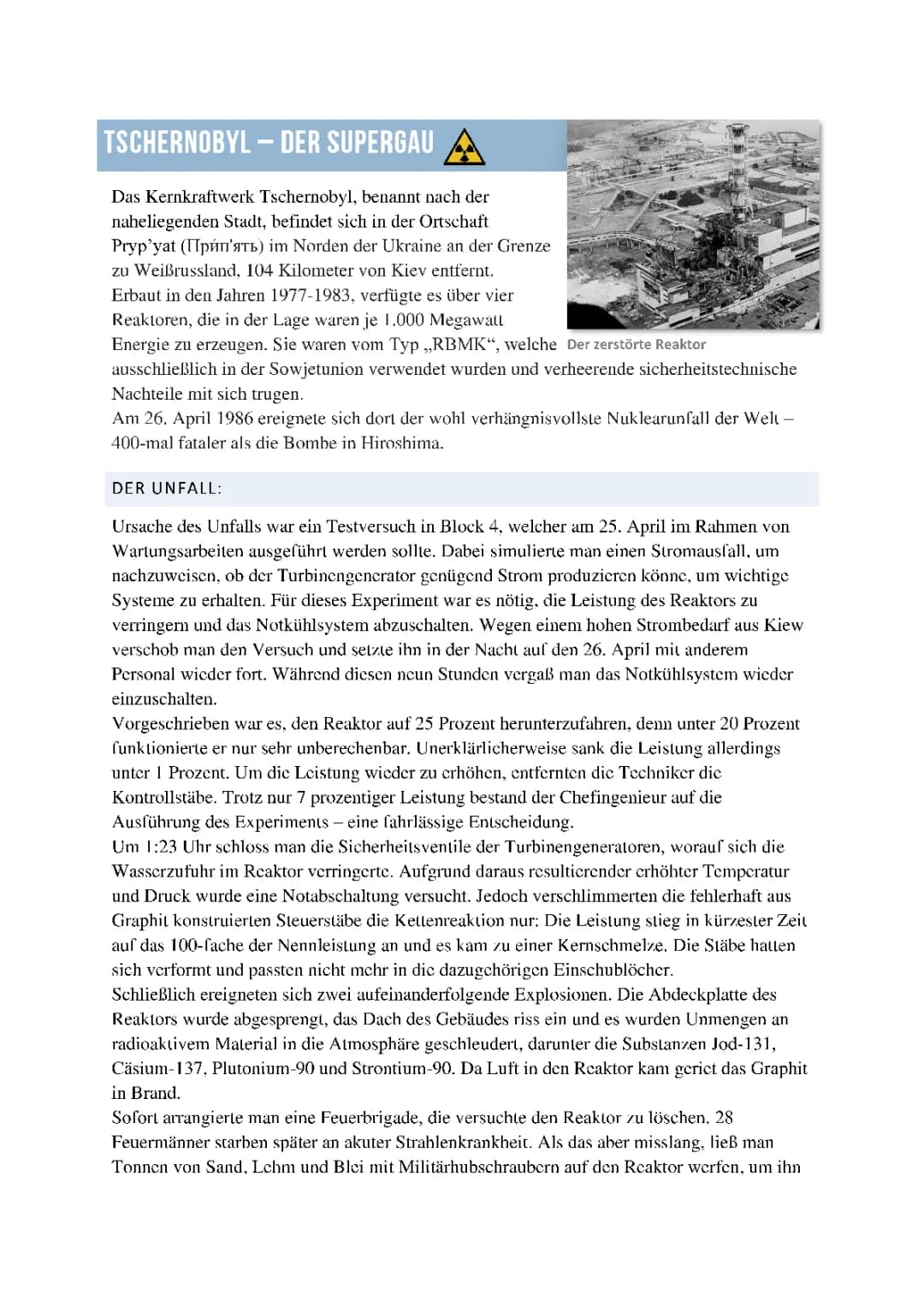 Tschernobyl: Ursache, Folgen und was heute passiert