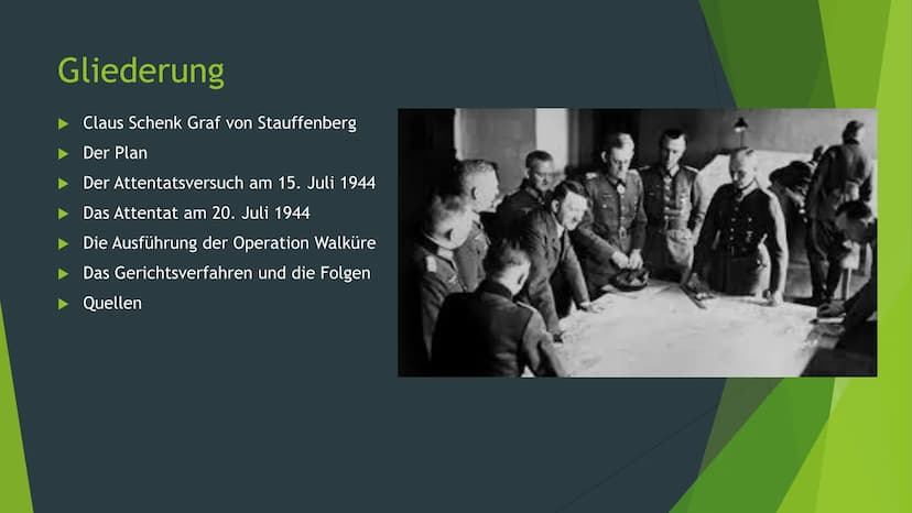 Got the
1910
Das Cauffenberg-
Atter kat Gliederung
Claus Schenk Graf von Stauffenberg
Der Plan
Der Attentatsversuch am 15. Juli 1944
Das Att
