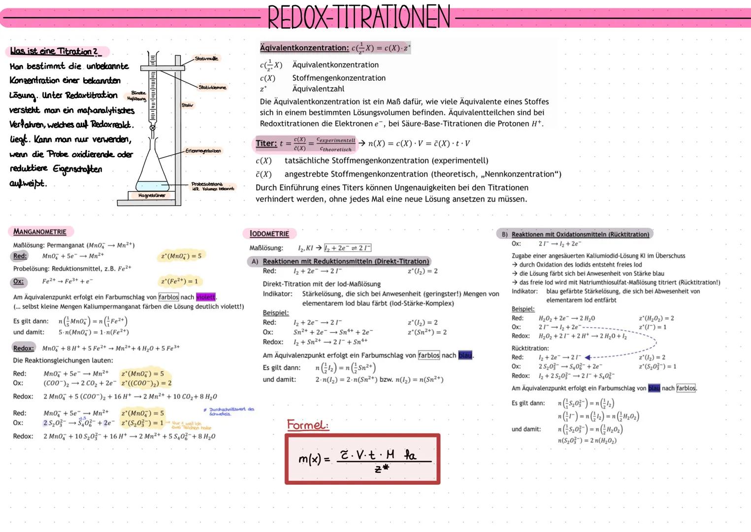 # REDOX-TITRATIONEN

Was ist eine Titration 2
Han bestimmt die unbekannte
Konzentration einer bekannten
Lösung. Unter Redoxtitration
versteh
