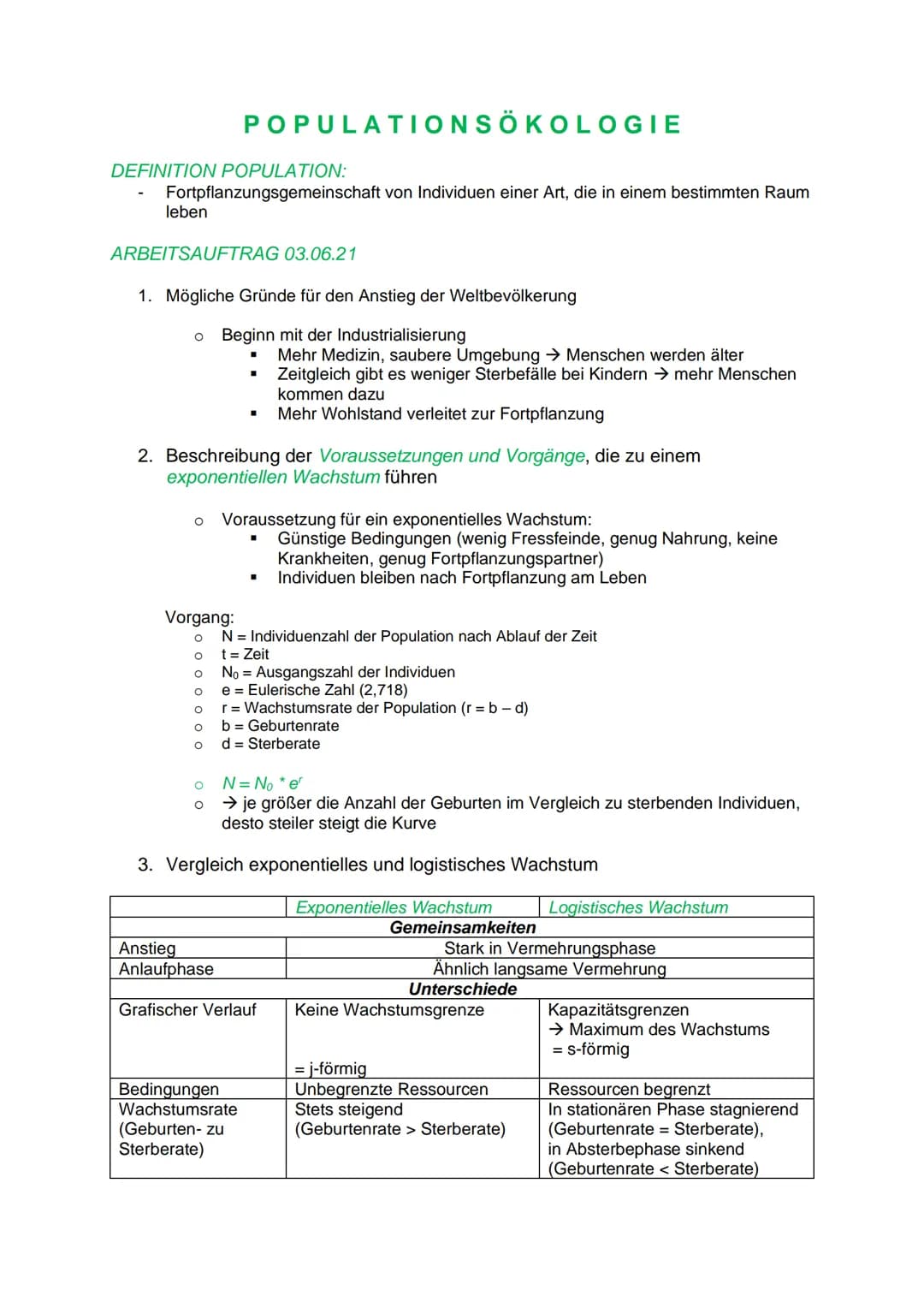 DEFINITION POPULATION:
Fortpflanzungsgemeinschaft von Individuen einer Art, die in einem bestimmten Raum
leben
ARBEITSAUFTRAG 03.06.21
POPUL