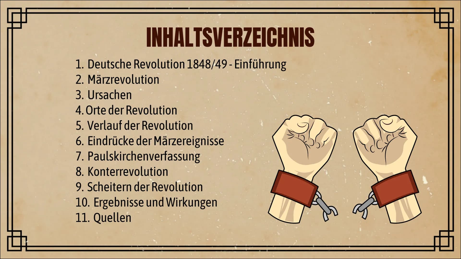 Revolution von 1848/49
Präsentation von Jill K. INHALTSVERZEICHNIS
1. Deutsche Revolution 1848/49- Einführung
2. Märzrevolution
3. Ursachen
