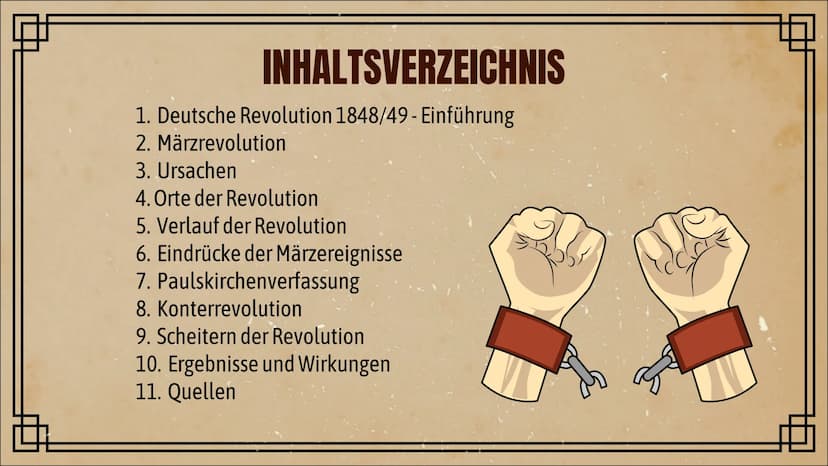 Revolution von 1848/49
Präsentation von Jill K. INHALTSVERZEICHNIS
1. Deutsche Revolution 1848/49- Einführung
2. Märzrevolution
3. Ursachen
