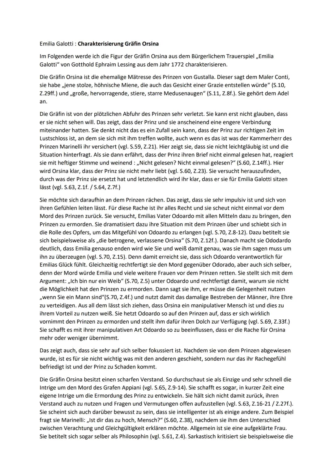 Emilia Galotti: Charakterisierung Gräfin Orsina
Im Folgenden werde ich die Figur der Gräfin Orsina aus dem Bürgerlichem Trauerspiel ,,Emilia