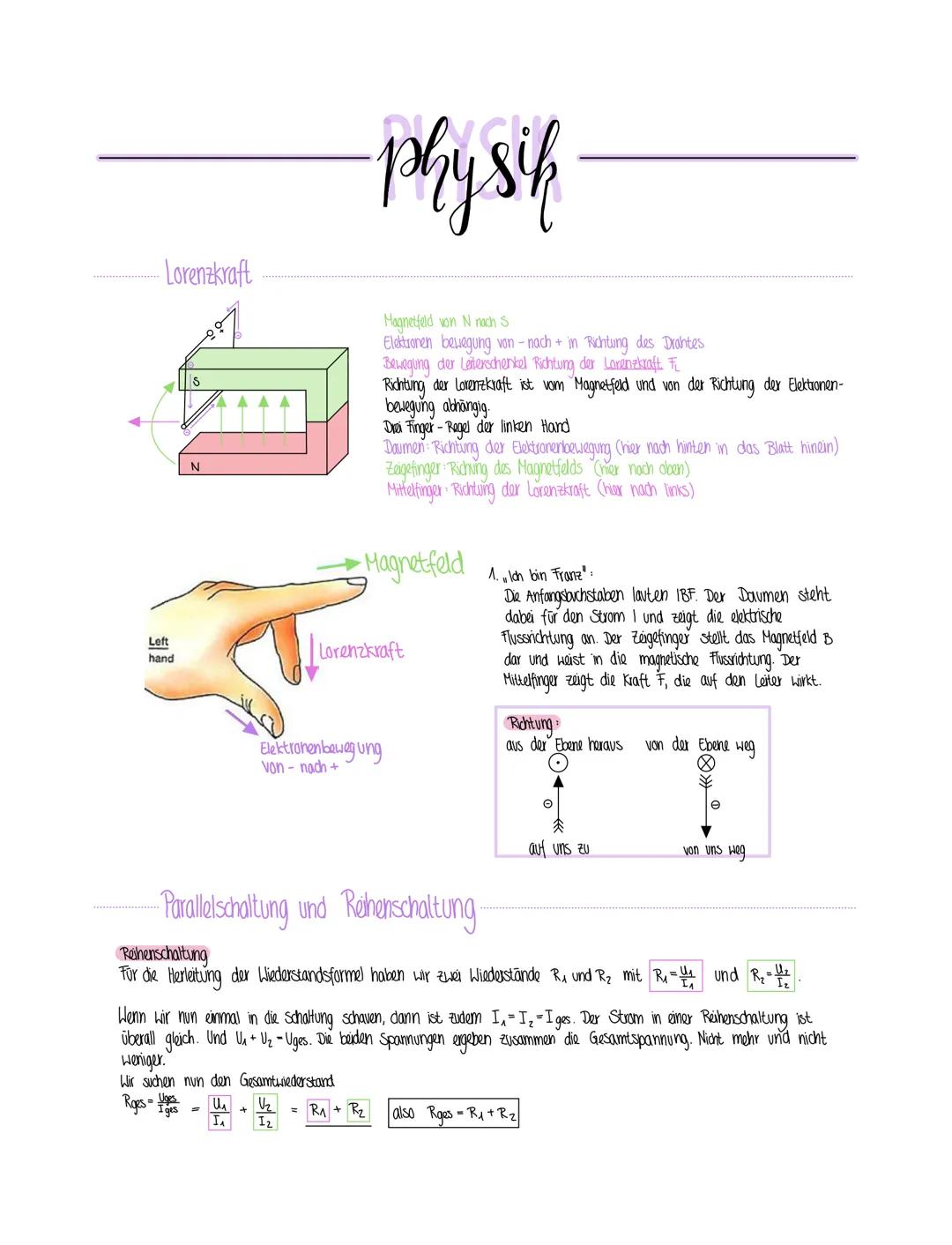 Lorenzkraft
Left
hand
N
Wir suchen nun den
Rges -
U₁
IA
physik
+
Magnetfeld von N nach S
Elektronen bewegung von - nach + in Richtung des Dr