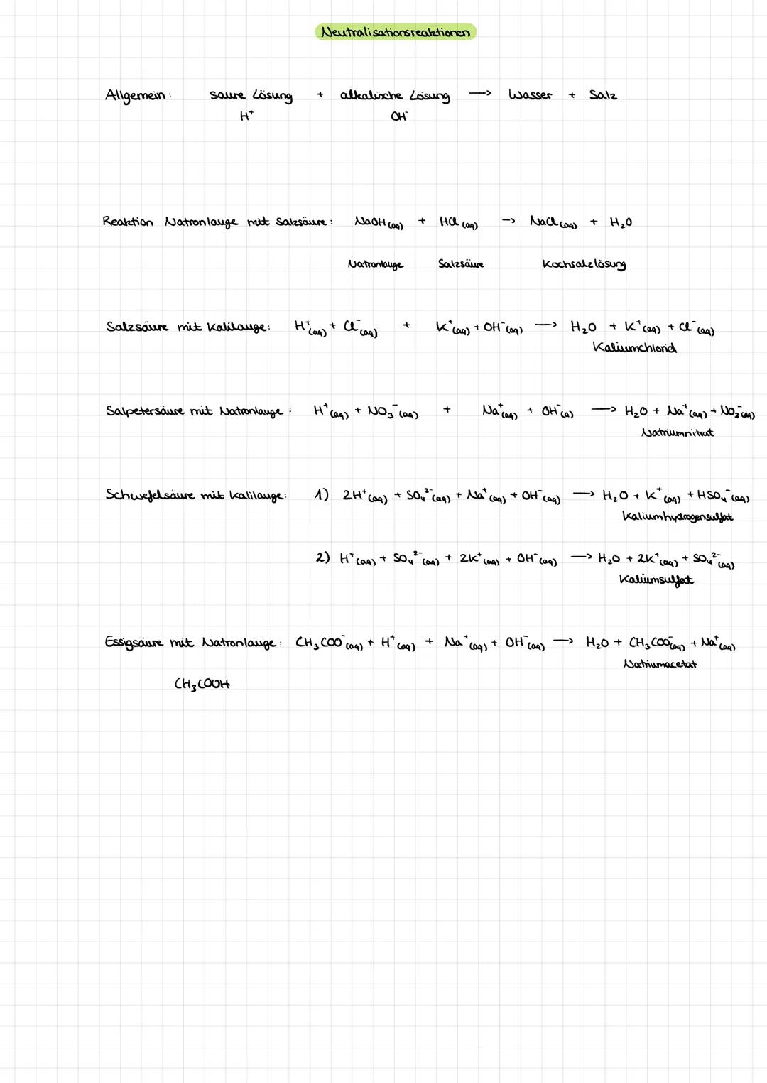 Salzsäure-> 1) на
Essigsäure
Salpetersäure
Schwefelsäure->
Methansaure
Kohlensäure
Natron lauge
Kalilange
1) HNO 3
1) (H₂COOH 2)
Säuren und 