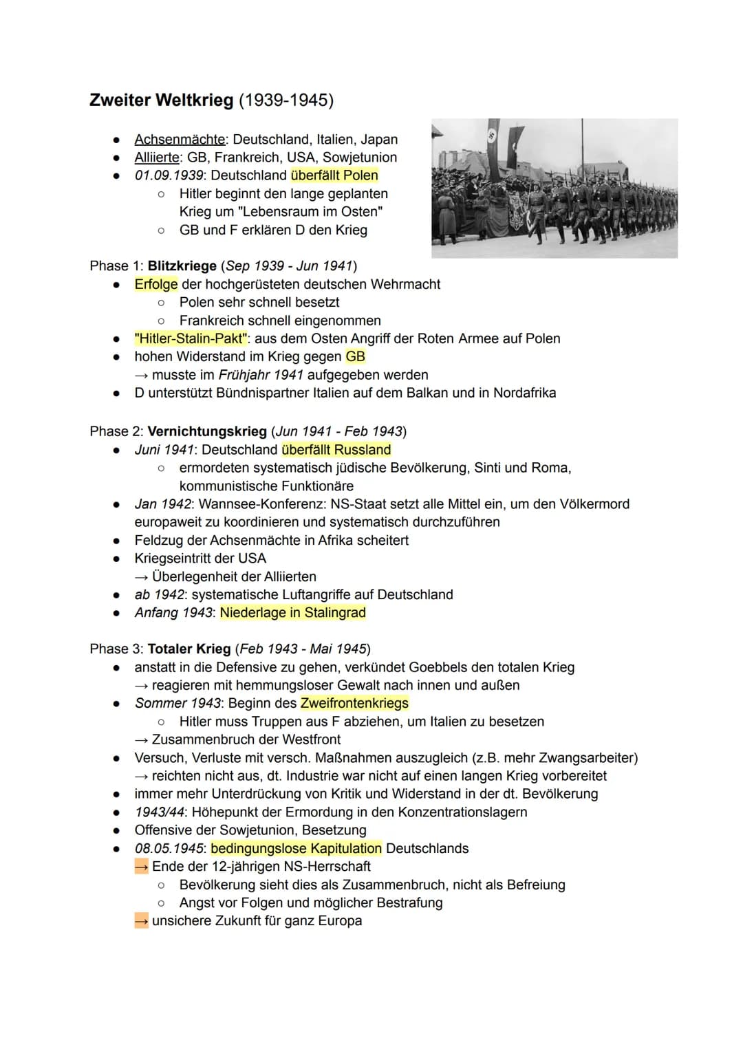 Zweiter Weltkrieg (1939-1945)
Achsenmächte: Deutschland, Italien, Japan
● Alliierte: GB, Frankreich, USA, Sowjetunion
01.09.1939: Deutschlan