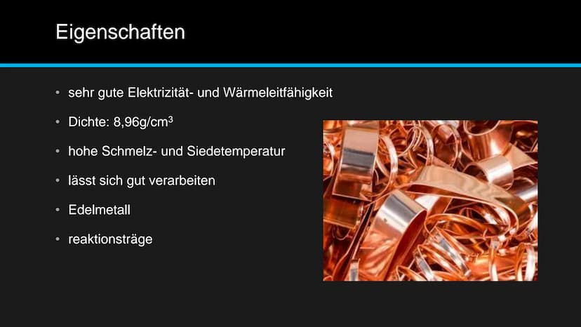 
<h2 id="vorkommen">Vorkommen</h2>
<p>Kupfer kommt in der Natur in Form verschiedener Oxide, Sulfide oder als basisches Carbonat vor. Die wi
